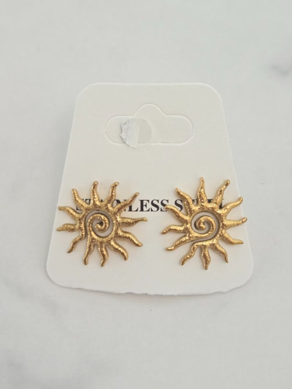 Vintage Style Sunburst Stud Earrings Gold Tone Celestial Jewelry
